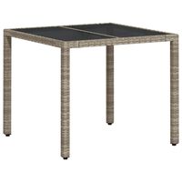 vidaXL havebord med glastop 90x90x75 cm polyrattan lysegrå