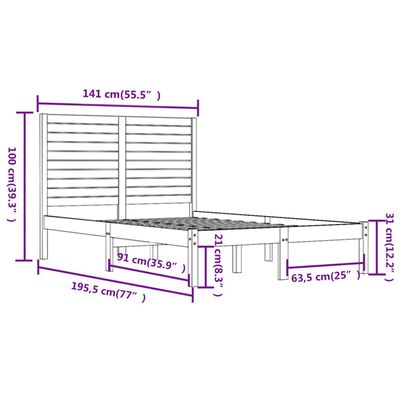 vidaXL sengeramme 135x190 cm dobbelt massivt fyrretræ hvid