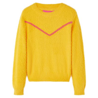 Sweater til børn str. 128 strikket okkergul