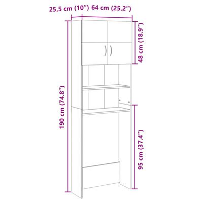 vidaXL vaskemaskineskab 64x25,5x190 cm konstrueret træ Sonoma-eg