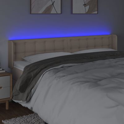 vidaXL sengegavl med LED-lys 183x16x78/88cm kunstlæder cappuccino