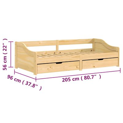 vidaXL daybed med to skuffer IRUN 90x200 cm massivt fyrretræ