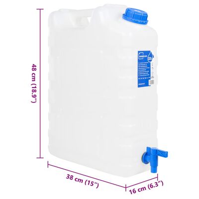 vidaXL vanddunk med tappehane 20 l plast transparent