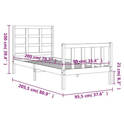 vidaXL sengeramme med sengegavl 90x200 cm massivt træ hvid