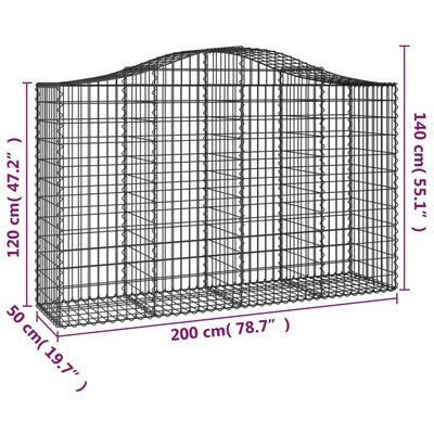 vidaXL buede gabionkurve 12 stk. 200x50x120/140 cm galvaniseret jern