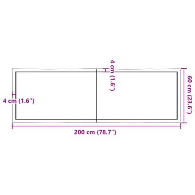 vidaXL bordplade 200x60x(2-4)cm naturlig kant ubehandlet massivt træ