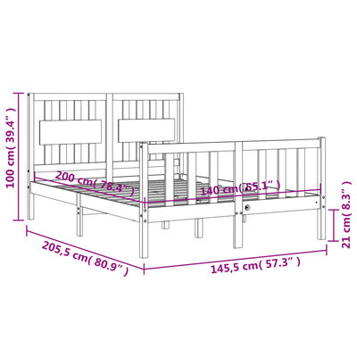 vidaXL sengeramme med sengegavl 140x200 cm massivt træ hvid