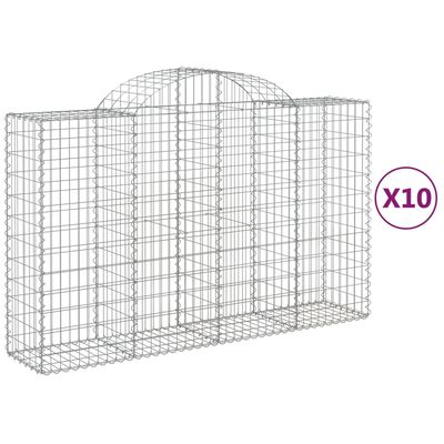 vidaXL buede gabionkurve 10 stk. 200x50x120/140 cm galvaniseret jern