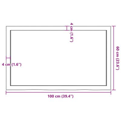 vidaXL bordplade til badeværelse 100x60x(2-4) cm massivt træ mørkebrun