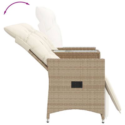 vidaXL 2-personers havesofa med bord og lænefunktion polyrattan beige