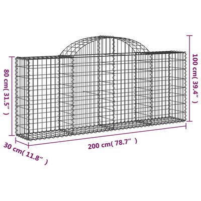 vidaXL buede gabionkurve 14 stk. 200x30x80/100 cm galvaniseret jern