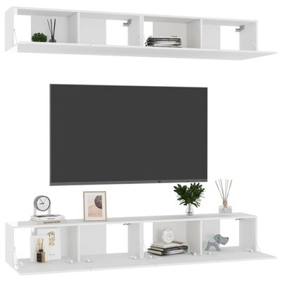 vidaXL tv-skabe 4 stk. 100x30x30 cm spånplade hvid højglans
