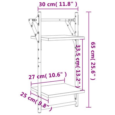 vidaXL væghylder 2 stk. med stænger og 2 hylder 30x25x65 cm brunt eg