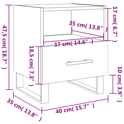 vidaXL sengeborde 2 stk. 40x35x47,5 cm konstrueret træ røget egetræ