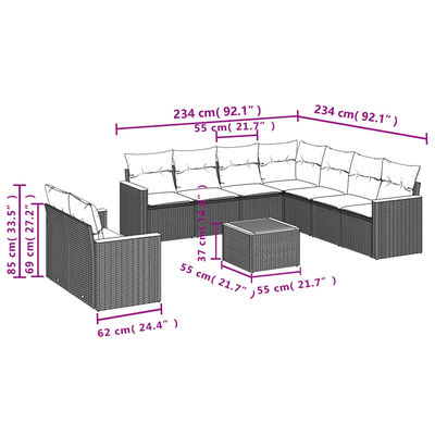 vidaXL sofasæt til haven 10 dele med hynder polyrattan beige