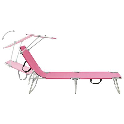 vidaXL foldbar liggestol med baldakin aluminium pink