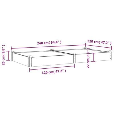 vidaXL plantekasse med foring 240x120x25 cm massivt fyrretræ brun