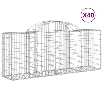 vidaXL buede gabionkurve 40 stk. 200x50x80/100 cm galvaniseret jern