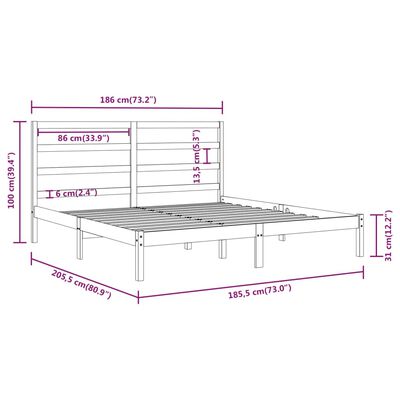 vidaXL sengestel 180x200 cm Super King massivt fyrretræ grå