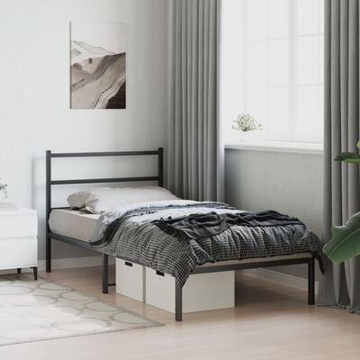 vidaXL sengeramme med sengegavl 100x190 cm metal sort