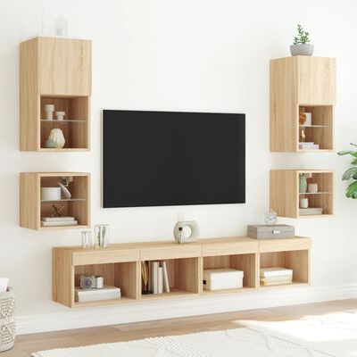 vidaXL væghængt tv-bord med LED-lys 30x28,5x30 cm sonoma-eg