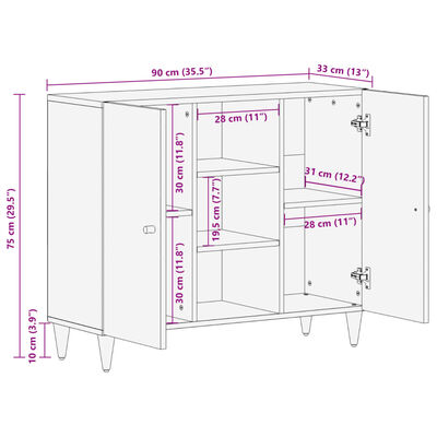 vidaXL skab 90x33x75 cm massivt mangotræ