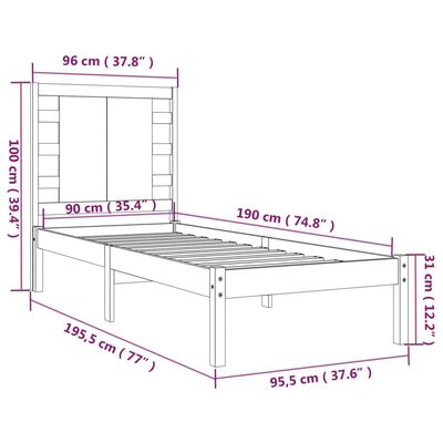 vidaXL sengeramme 90x190 cm Single massivt træ sort