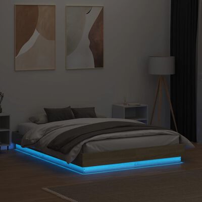 vidaXL sengeramme med LED-lys 135x190 cm sonoma-eg