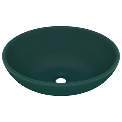 vidaXL luksuriøs håndvask 40x33 cm keramisk oval mat mørkegrøn