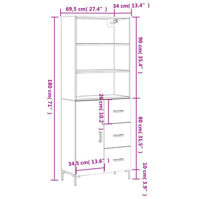 vidaXL højskab 69,5x34x180 cm konstrueret træ betongrå