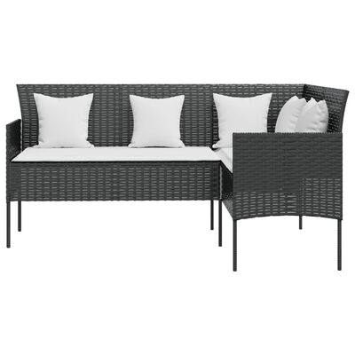 vidaXL L-formet sofa med hynder polyrattan sort