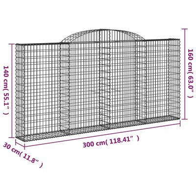 vidaXL buede gabionkurve 2 stk. 300x30x140/160 cm galvaniseret jern