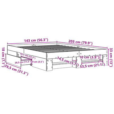 vidaXL sengestel 140x200 cm konstrueret træ grå sonoma-eg