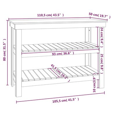 vidaXL arbejdsbord 110,5x50x80 cm massivt fyrretræ