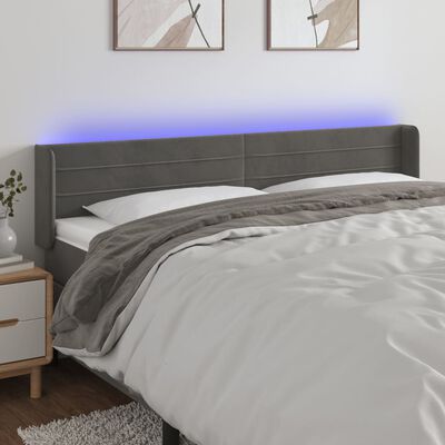 vidaXL sengegavl med LED-lys 183x16x78/88 cm fløjl mørkegrå