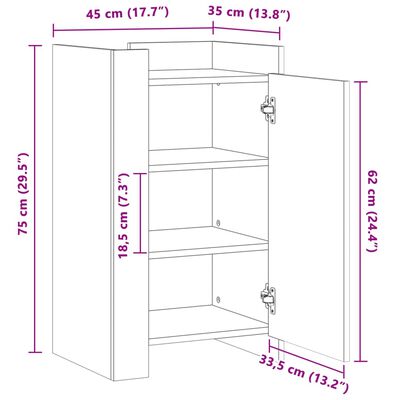 vidaXL skænk 45x35x75 cm konstrueret træ hvid