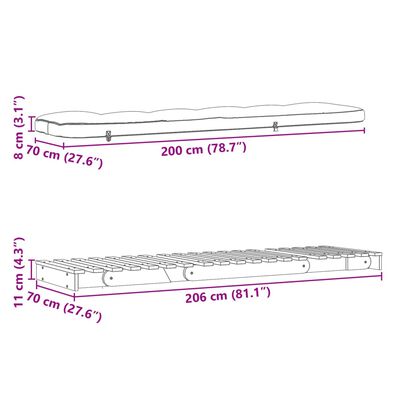 vidaXL futon med madras 70x206x11 cm massivt fyrretræ hvid