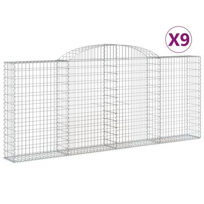 vidaXL buede gabionkurve 9 stk. 300x30x120/140 cm galvaniseret jern