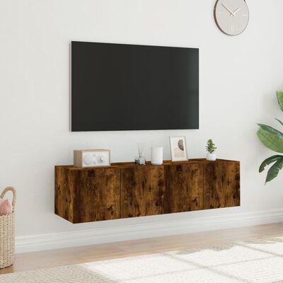 vidaXL væghængte tv-borde 2 stk. med LED-lys 60x35x31 cm røget eg