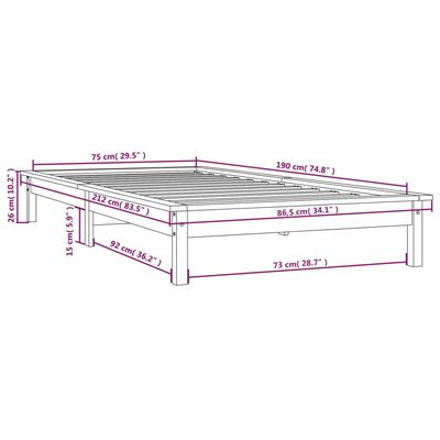 vidaXL sengeramme 75x190 cm Small Single massivt fyrretræ gyldenbrun