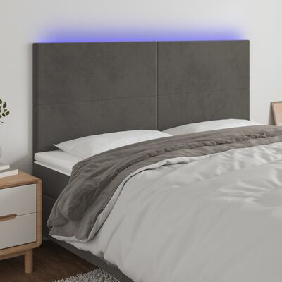 vidaXL sengegavl med LED-lys 200x5x118/128 cm fløjl mørkegrå