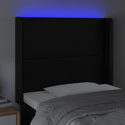 vidaXL sengegavl med LED-lys 83x16x118/128 cm kunstlæder sort