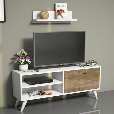 Homemania tv-bord Party 120x29,7x48,6 cm hvid og valnødfarvet