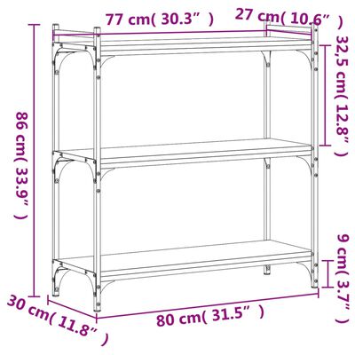 vidaXL bogreol 3 hylder 80x30x86 cm konstrueret træ røget eg