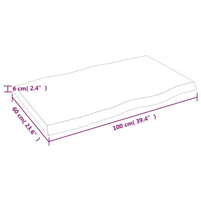 vidaXL bordplade 100x60x(2-6)cm naturlig kant ubehandlet massivt træ