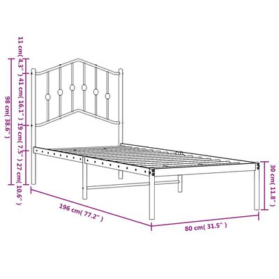 vidaXL sengeramme med sengegavl 75x190 cm metal sort