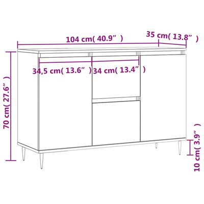 vidaXL skænk 104x35x70 cm konstrueret træ grå sonoma-eg