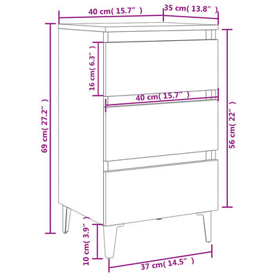 vidaXL sengeskabe m. metalben 2 stk. 40x35x69 cm sort