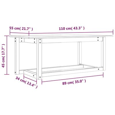 vidaXL sofabord 110x55x45 cm massivt fyrretræ grå