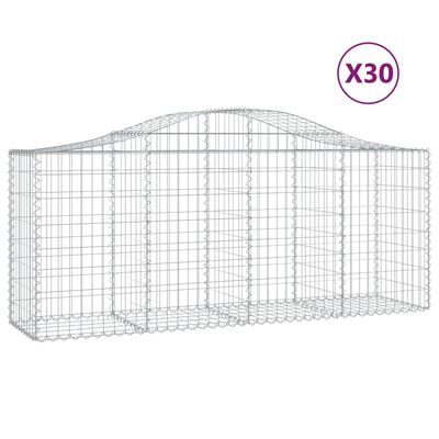 vidaXL buede gabionkurve 30 stk. 200x50x80/100 cm galvaniseret jern